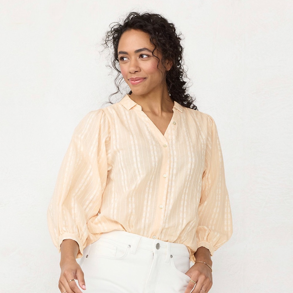 LC Lauren Conrad Button front puff sleeve top